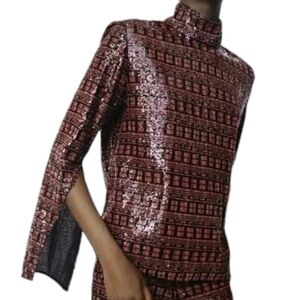 Zara Top Sequin High Collar Mock Neck Long Sleeve Slit Cuff XXL